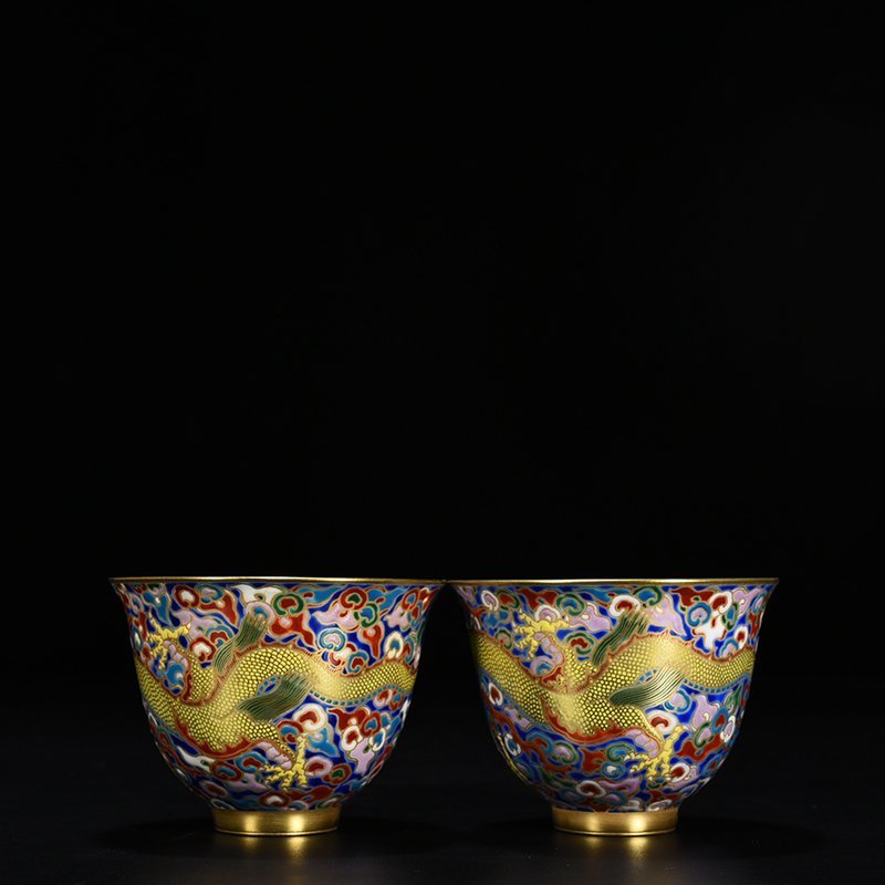 Qing Dynasty Qianlong blue ground enamel cup with gold cloud and dragon pattern