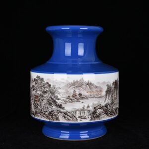Qing Dynasty Qianlong blue-glazed ink-color landscape vase