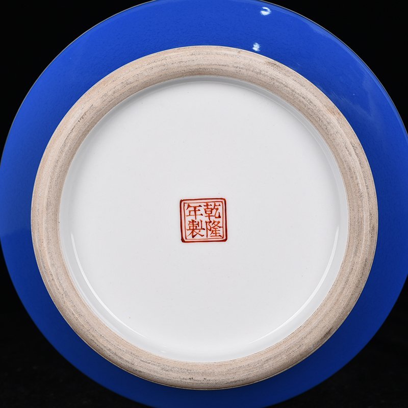 Qing Dynasty Qianlong blue-glazed ink-color landscape vase