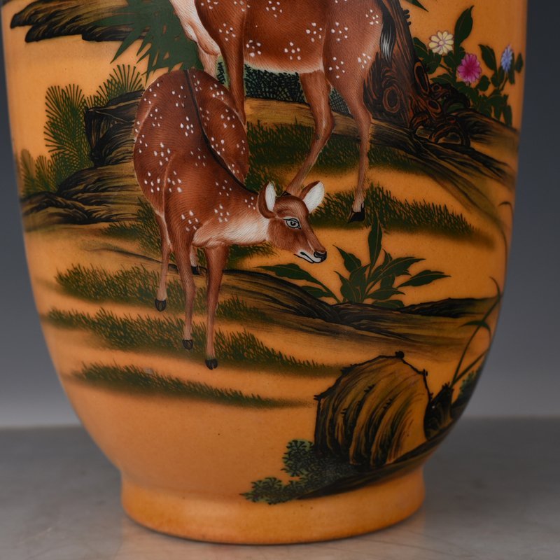 Qing Dynasty Qianlong Lang Shining Painted Double Deer Lantern Vase