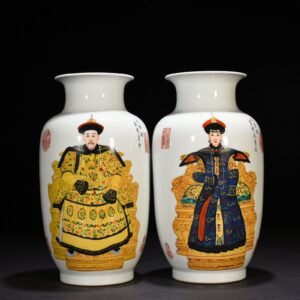 Qing Dynasty Qianlong Lang Shining painted enamel emperor and empress figures lantern vase