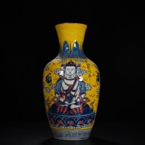 Qing Dynasty Qianlong underglaze multicolored thangka Buddha vase