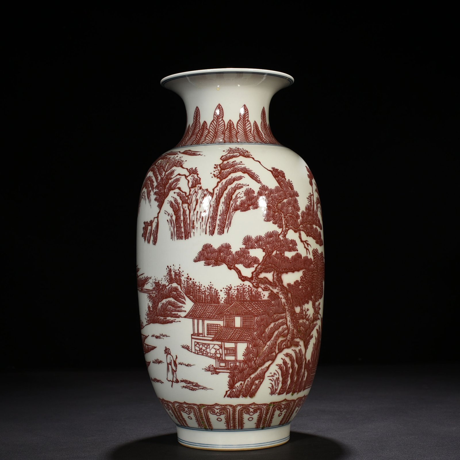 Qing Dynasty Qianlong underglaze red landscape and figure lantern vase