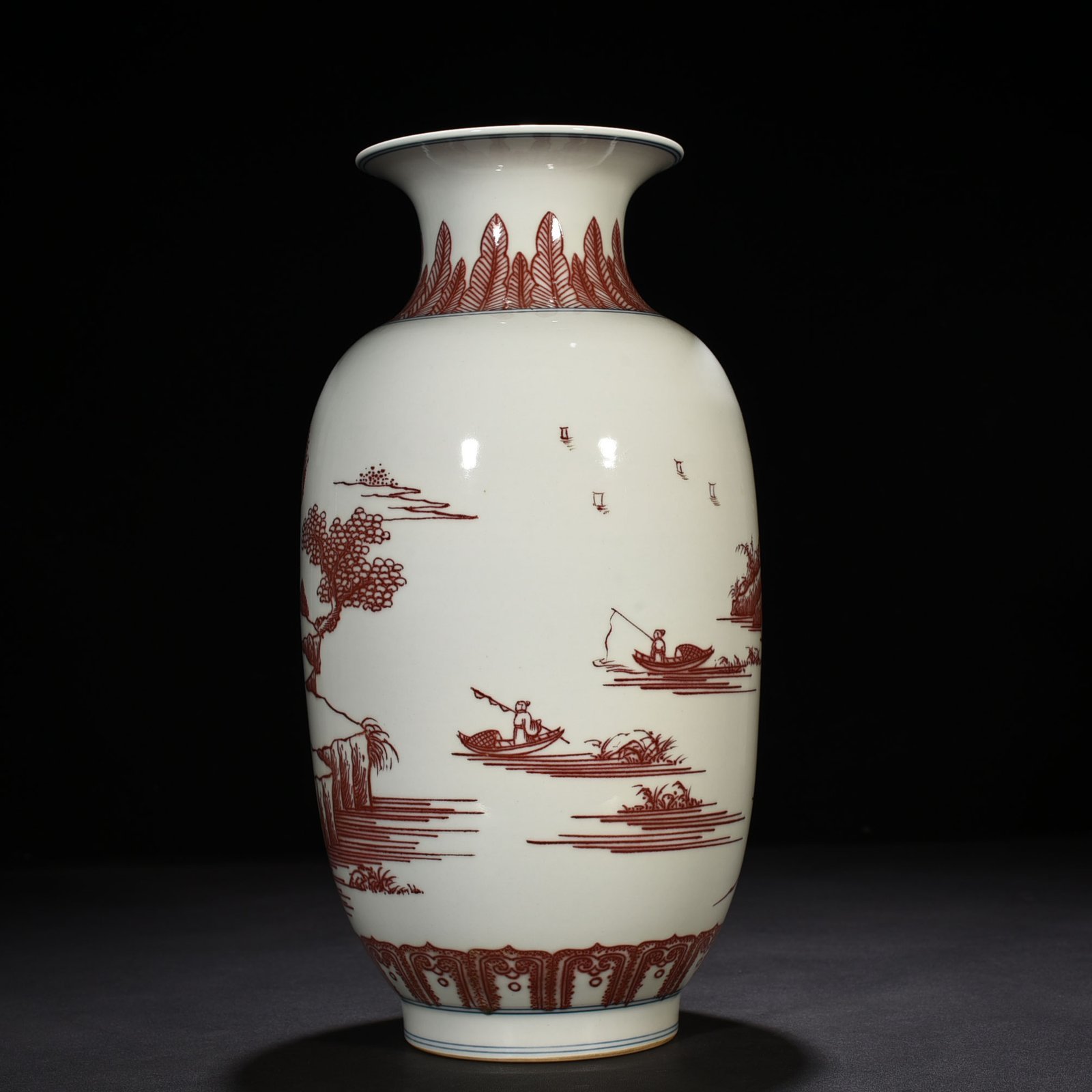 Qing Dynasty Qianlong underglaze red landscape and figure lantern vase