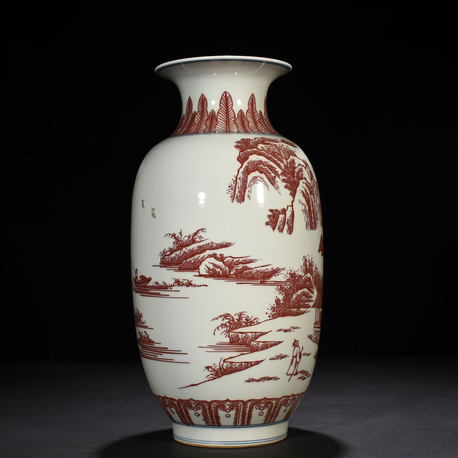 Qing Dynasty Qianlong underglaze red landscape and figure lantern vase