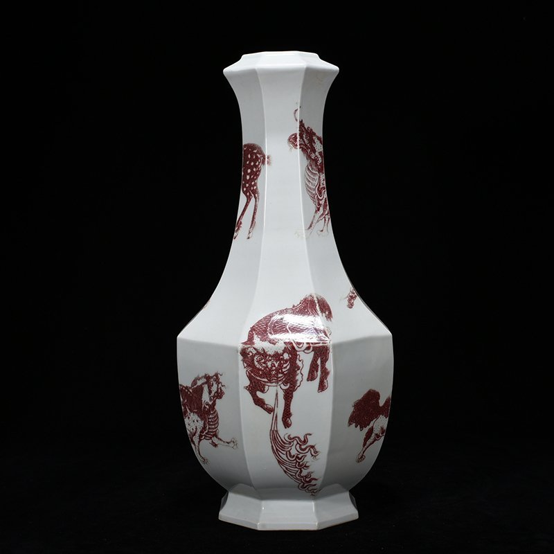 Qing Dynasty Qianlong glazed red octagonal vase