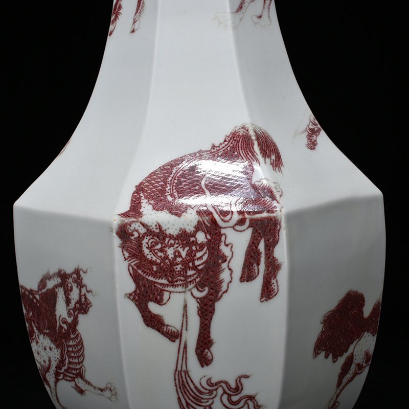 Qing Dynasty Qianlong glazed red octagonal vase