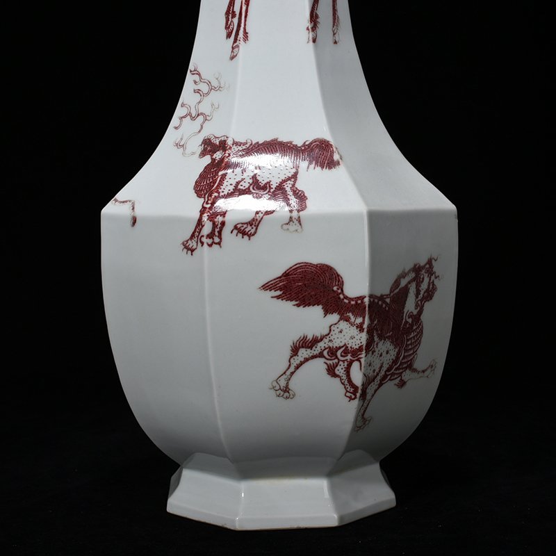 Qing Dynasty Qianlong glazed red octagonal vase