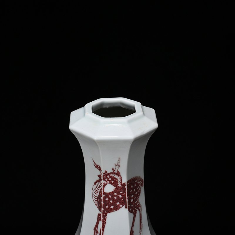 Qing Dynasty Qianlong glazed red octagonal vase