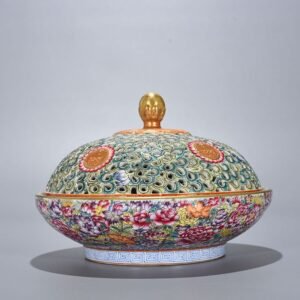 Qing Dynasty Qianlong Golden Land Ten Thousand Flowers Enamel Hollow Cover Box Fruit Box Cover Bowl