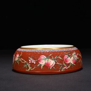 Qing Dynasty Qianlong carved pastel nine peach blessing and longevity pattern brush wash