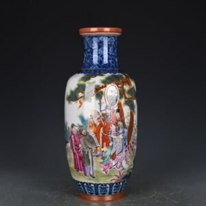 Qing Dynasty Qianlong blue and white multi-colored pastel three-star character vase