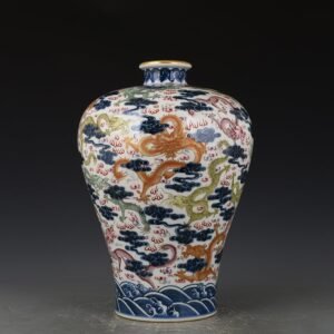 Qing Dynasty Qianlong blue and white multicolored dragon pattern plum vase