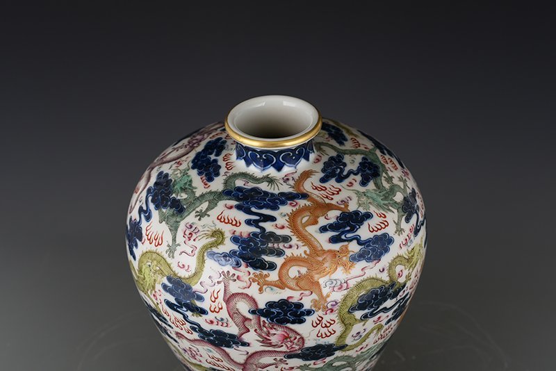 Qing Dynasty Qianlong blue and white multicolored dragon pattern plum vase