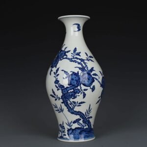 Qing Dynasty Qianlong blue and white five blessings nine peaches longevity and olive vase