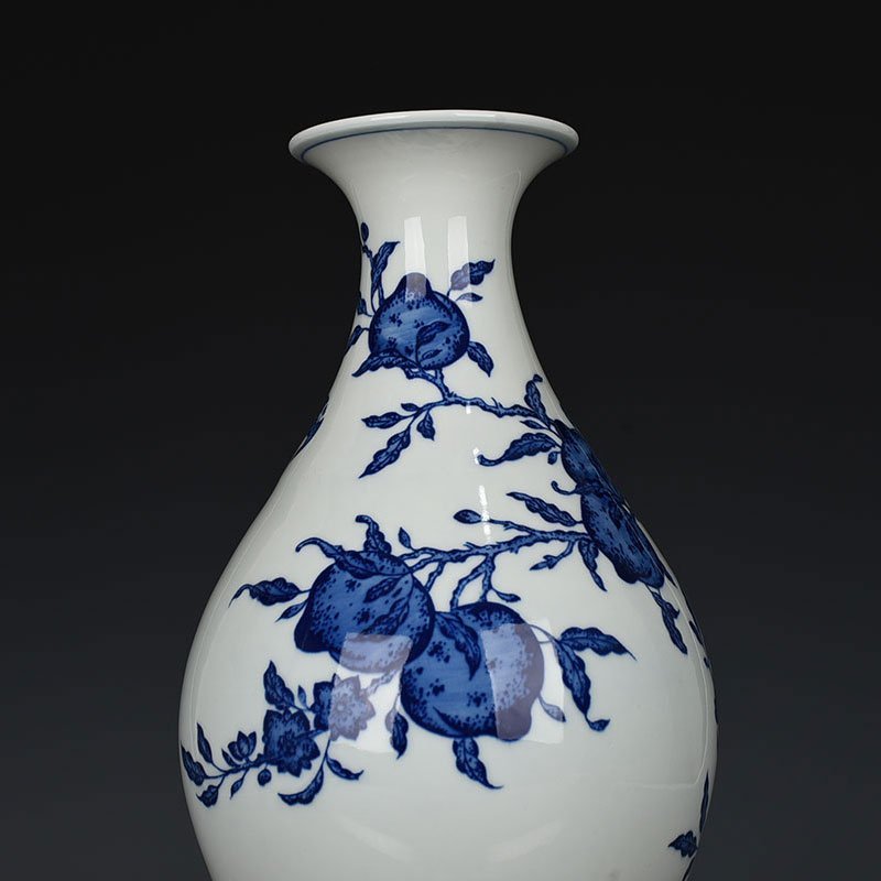 Qing Dynasty Qianlong blue and white five blessings nine peaches longevity and olive vase