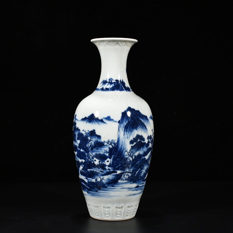 Qing Dynasty Qianlong blue and white landscape and figure vase