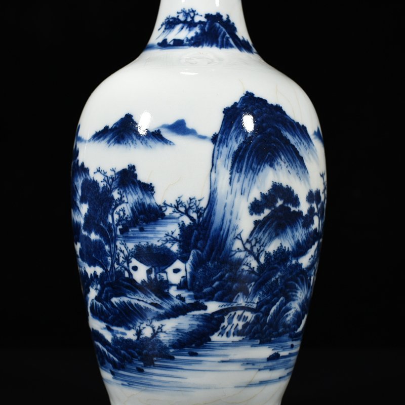 Qing Dynasty Qianlong blue and white landscape and figure vase