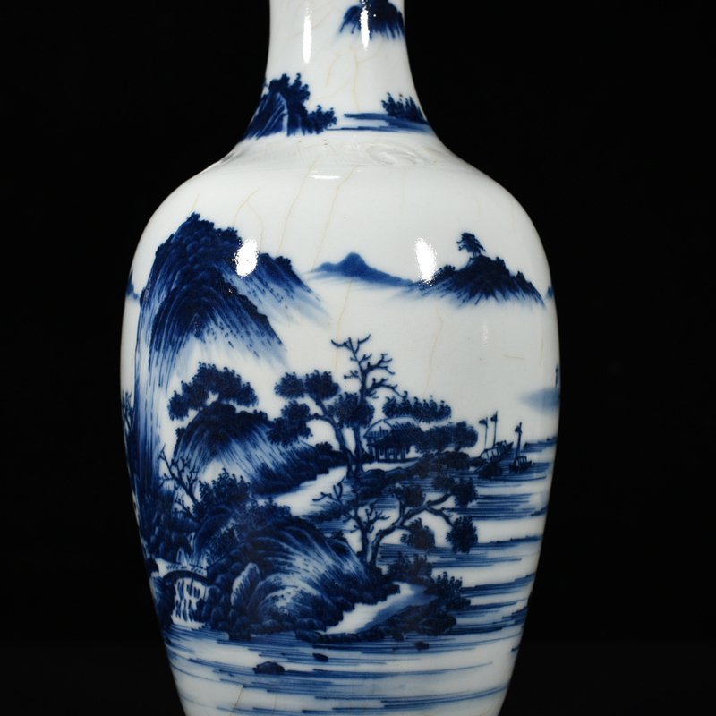 Qing Dynasty Qianlong blue and white landscape and figure vase
