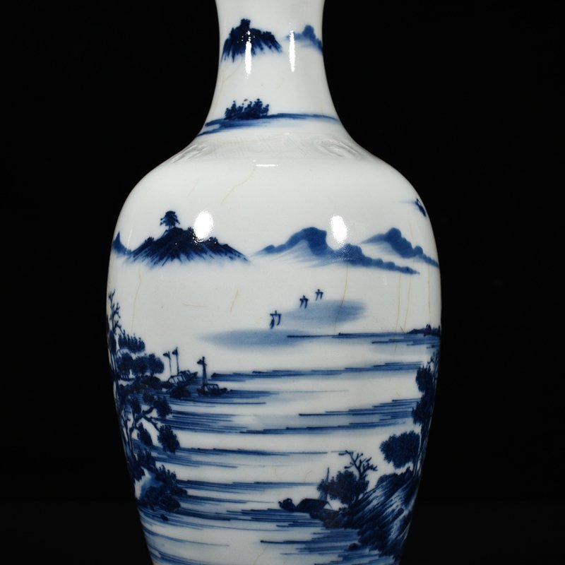 Qing Dynasty Qianlong blue and white landscape and figure vase