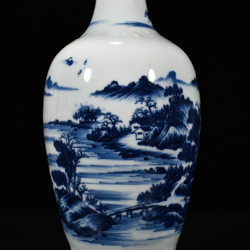 Qing Dynasty Qianlong blue and white landscape and figure vase