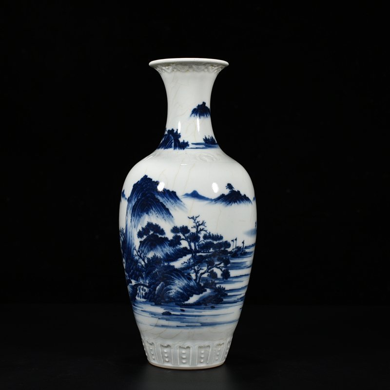 Qing Dynasty Qianlong blue and white landscape and figure vase