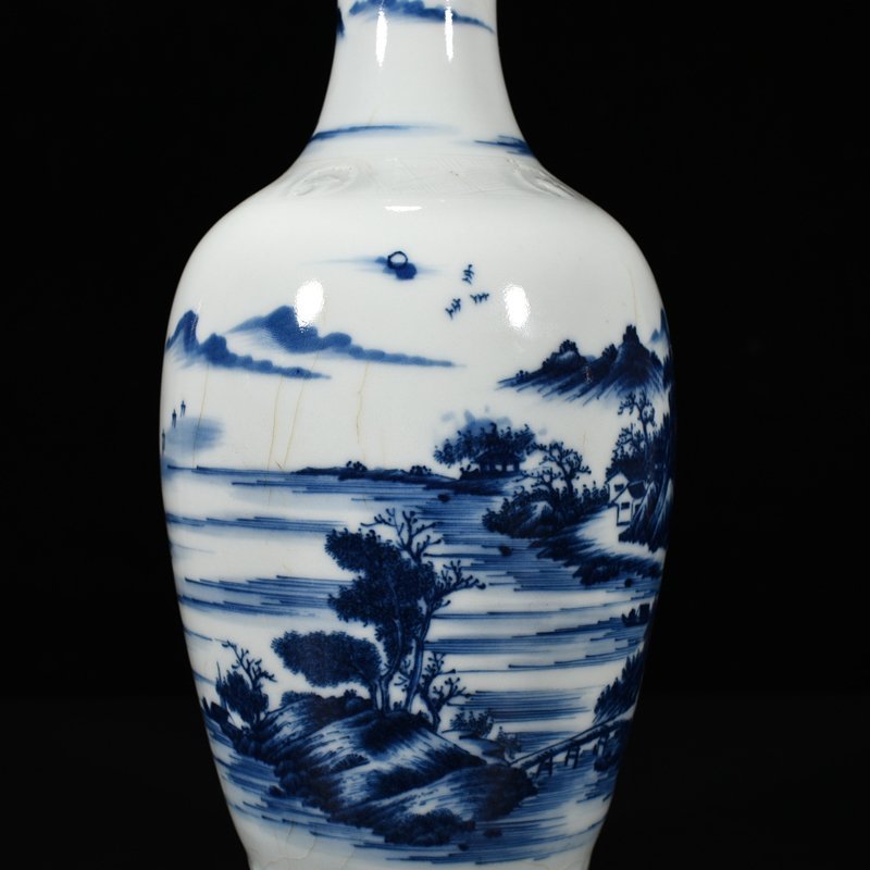 Qing Dynasty Qianlong blue and white landscape and figure vase