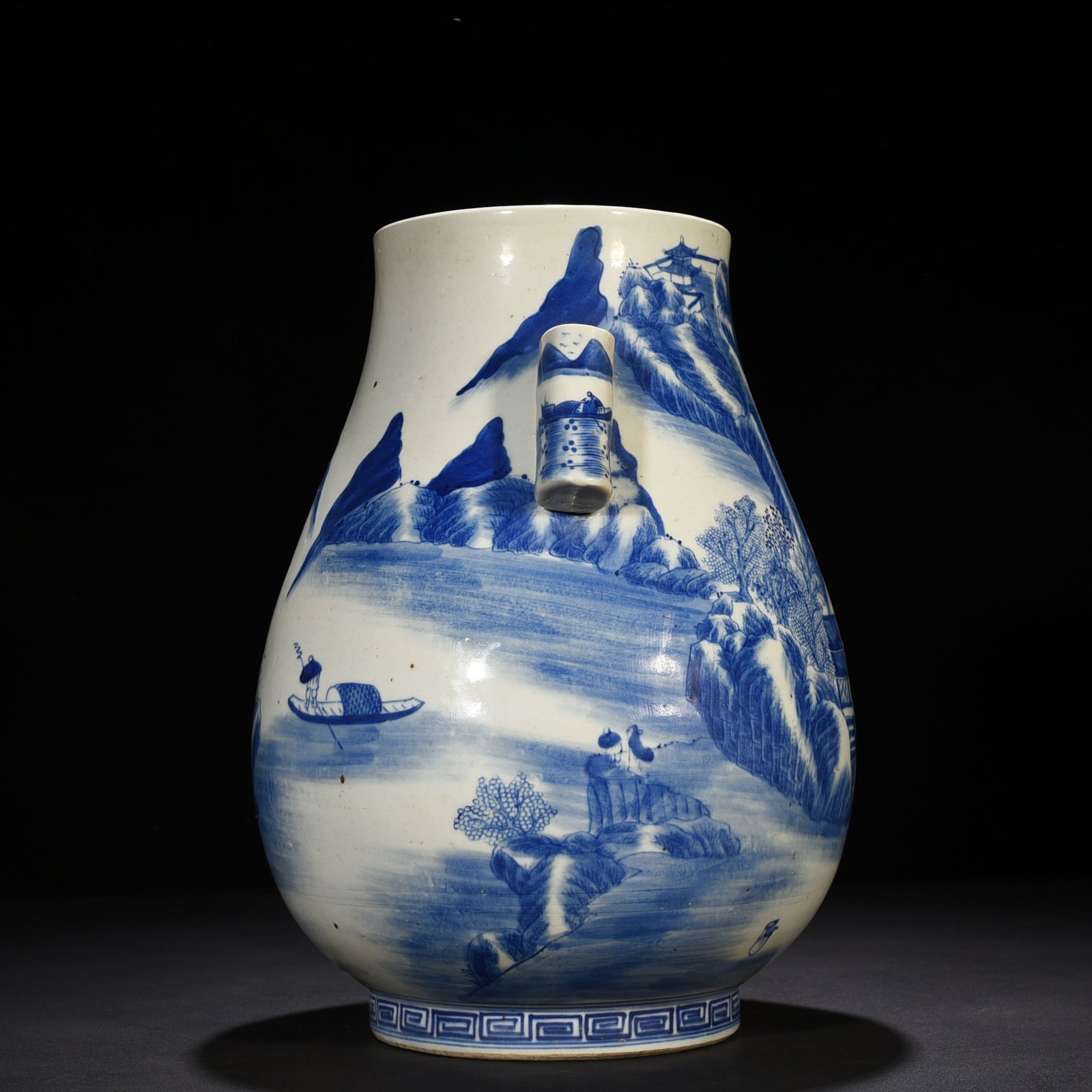 Qing Dynasty Qianlong blue and white landscape ear-shaped statue