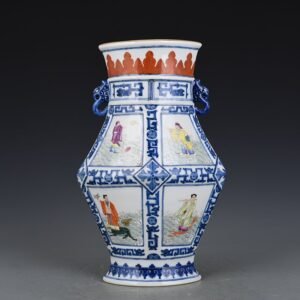 Qing Dynasty Qianlong blue and white consecrated Eight Immortals double-eared flat vase