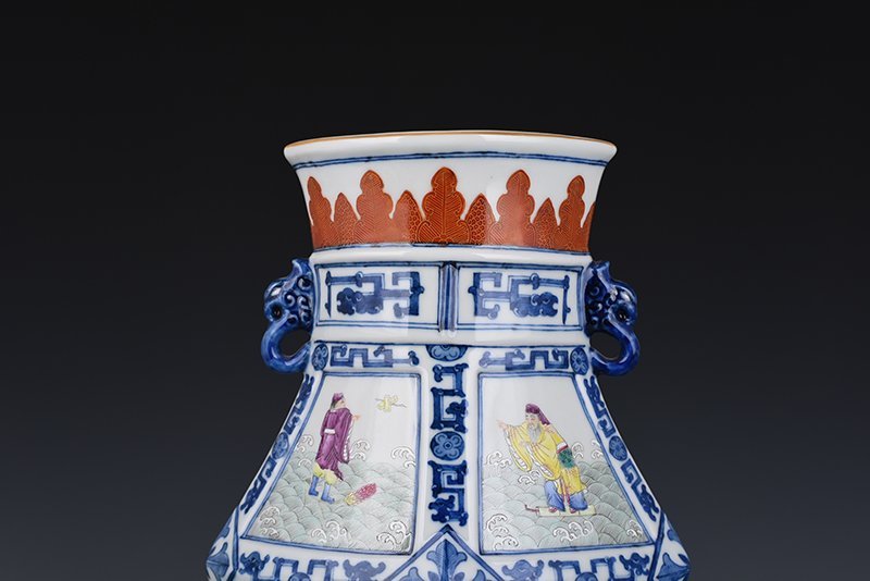 Qing Dynasty Qianlong blue and white consecrated Eight Immortals double-eared flat vase