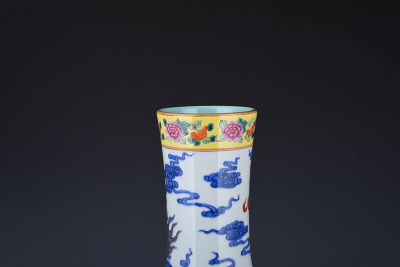 Qing Dynasty Qianlong blue and white celestial sphere vase with gold cloud and dragon
