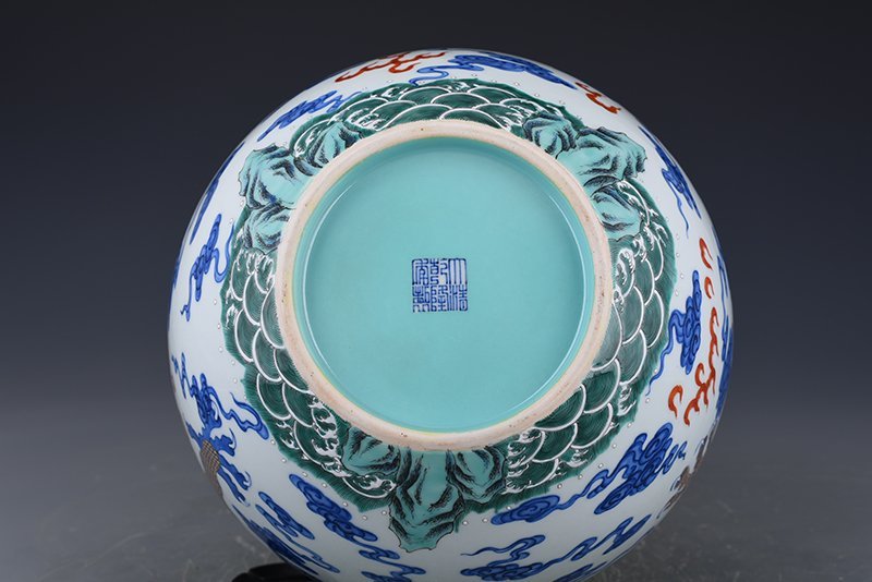 Qing Dynasty Qianlong blue and white celestial sphere vase with gold cloud and dragon