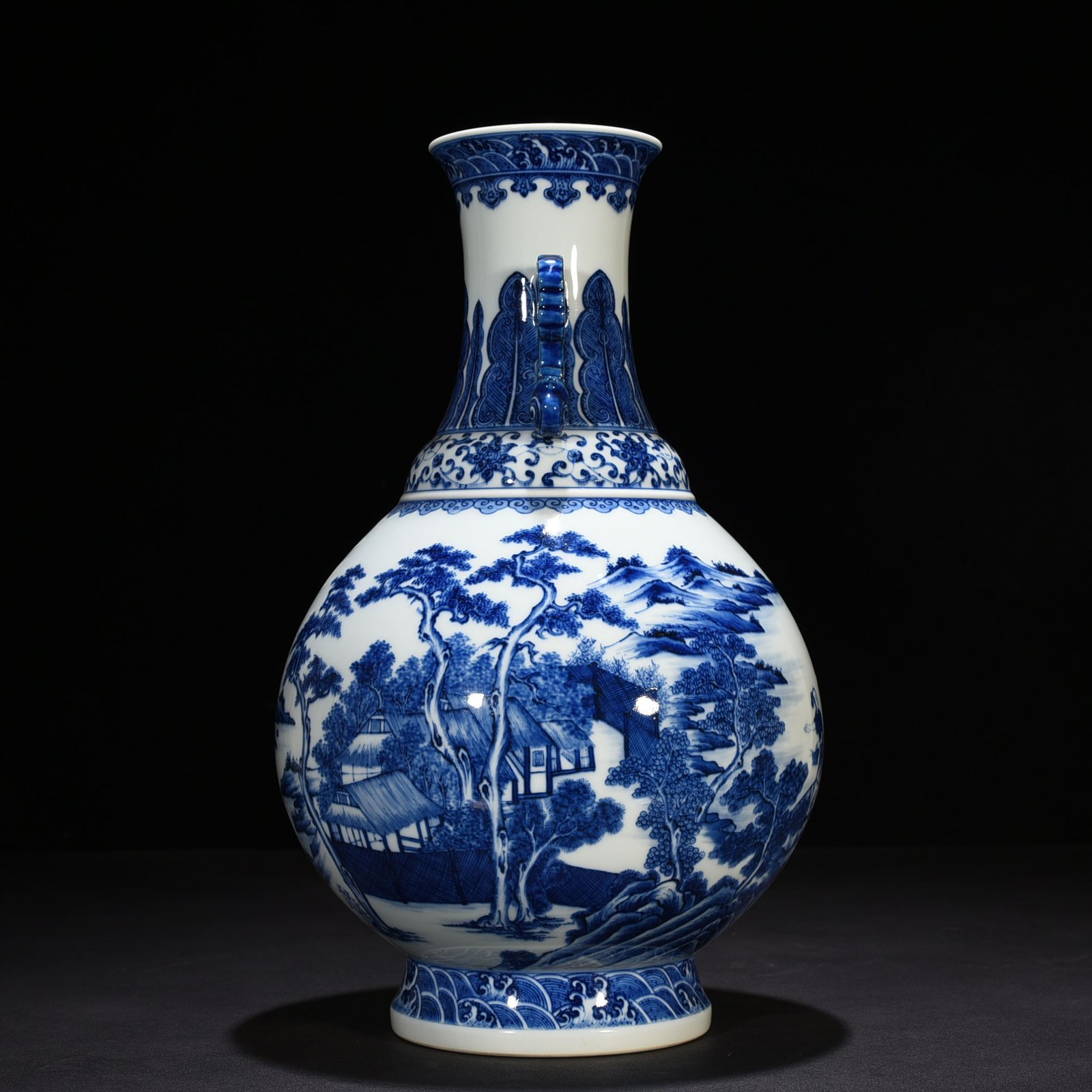 Qing Dynasty Qianlong blue and white fisherman’s figure amphora