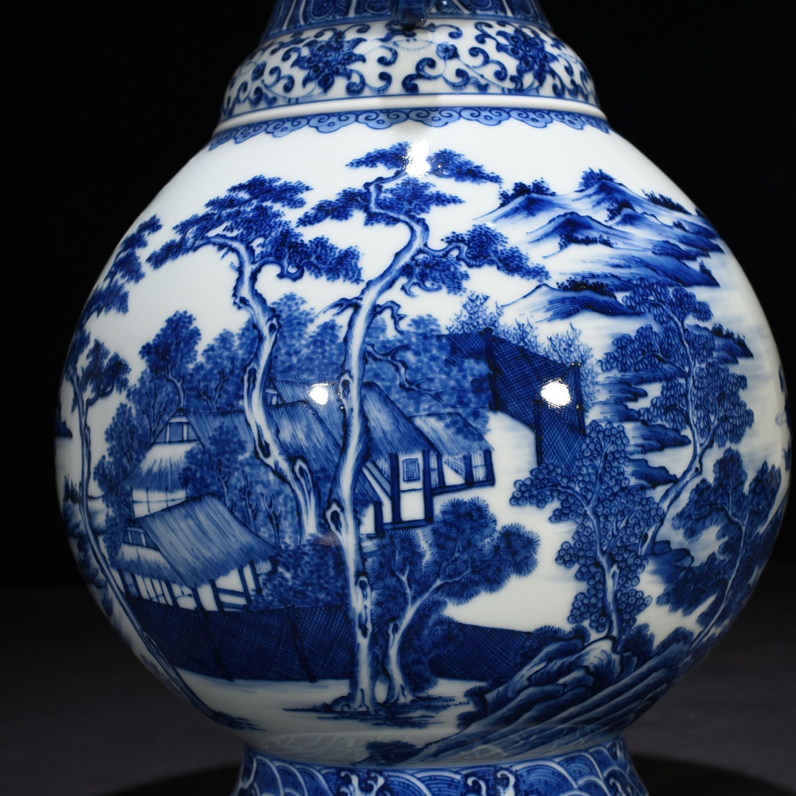 Qing Dynasty Qianlong blue and white fisherman’s figure amphora