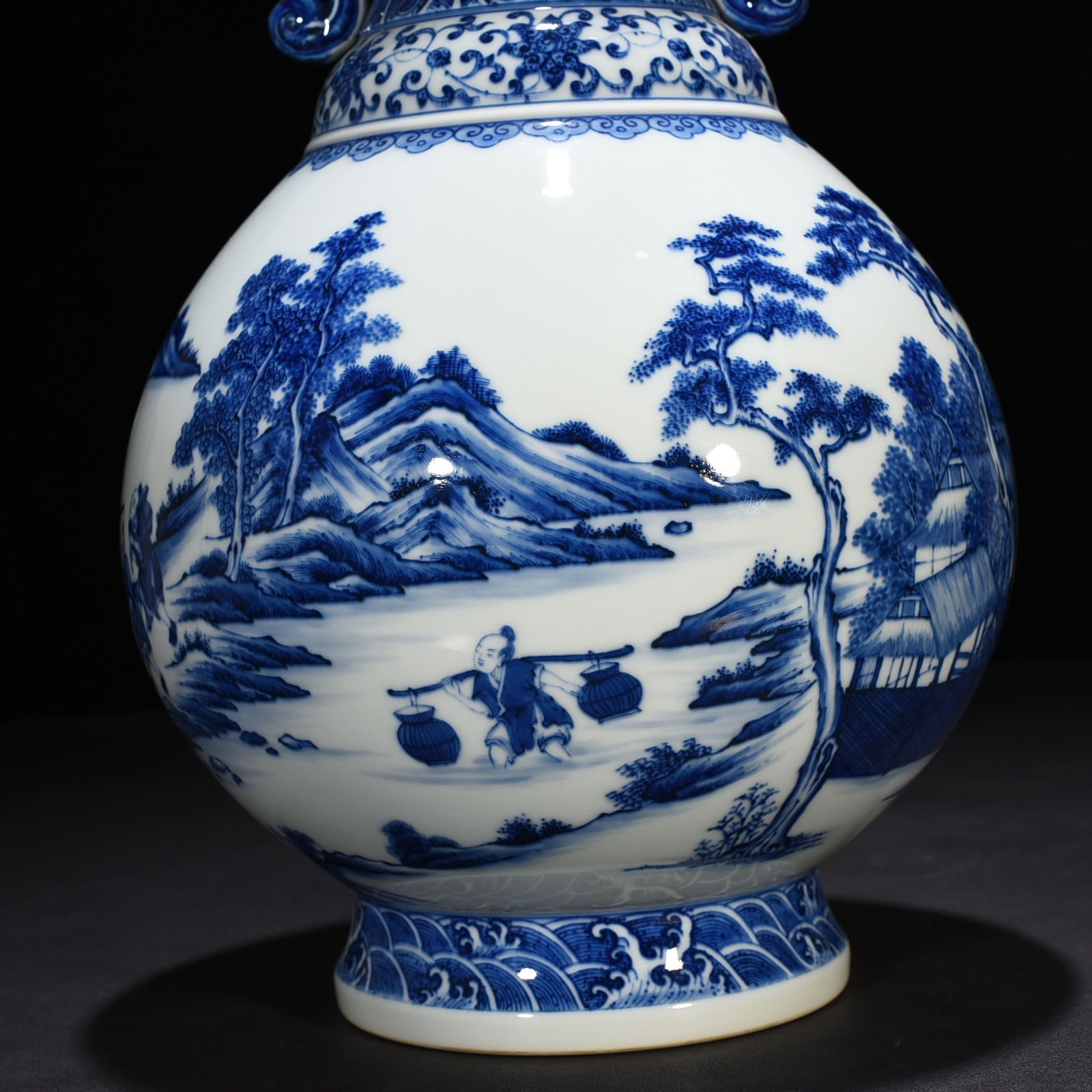 Qing Dynasty Qianlong blue and white fisherman’s figure amphora