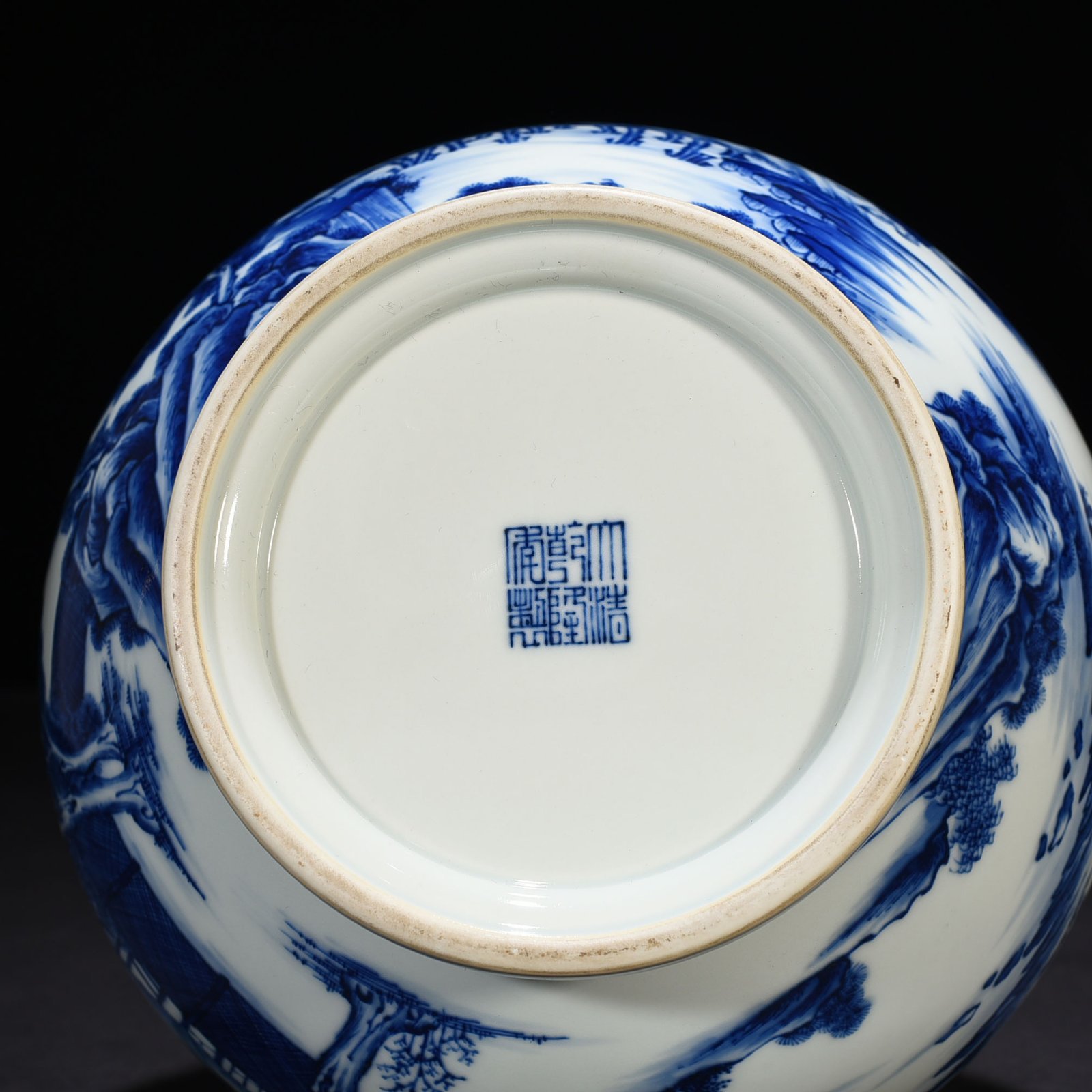 Qing Dynasty Qianlong blue and white fisherman’s figure amphora