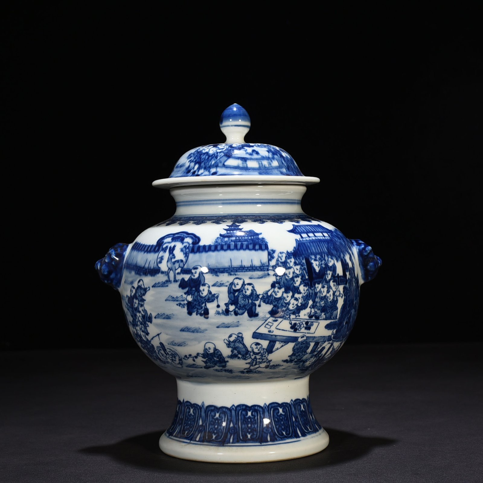 Qing Dynasty Qianlong Blue and White Hundred Sons Playing with Spring Infants General Jar