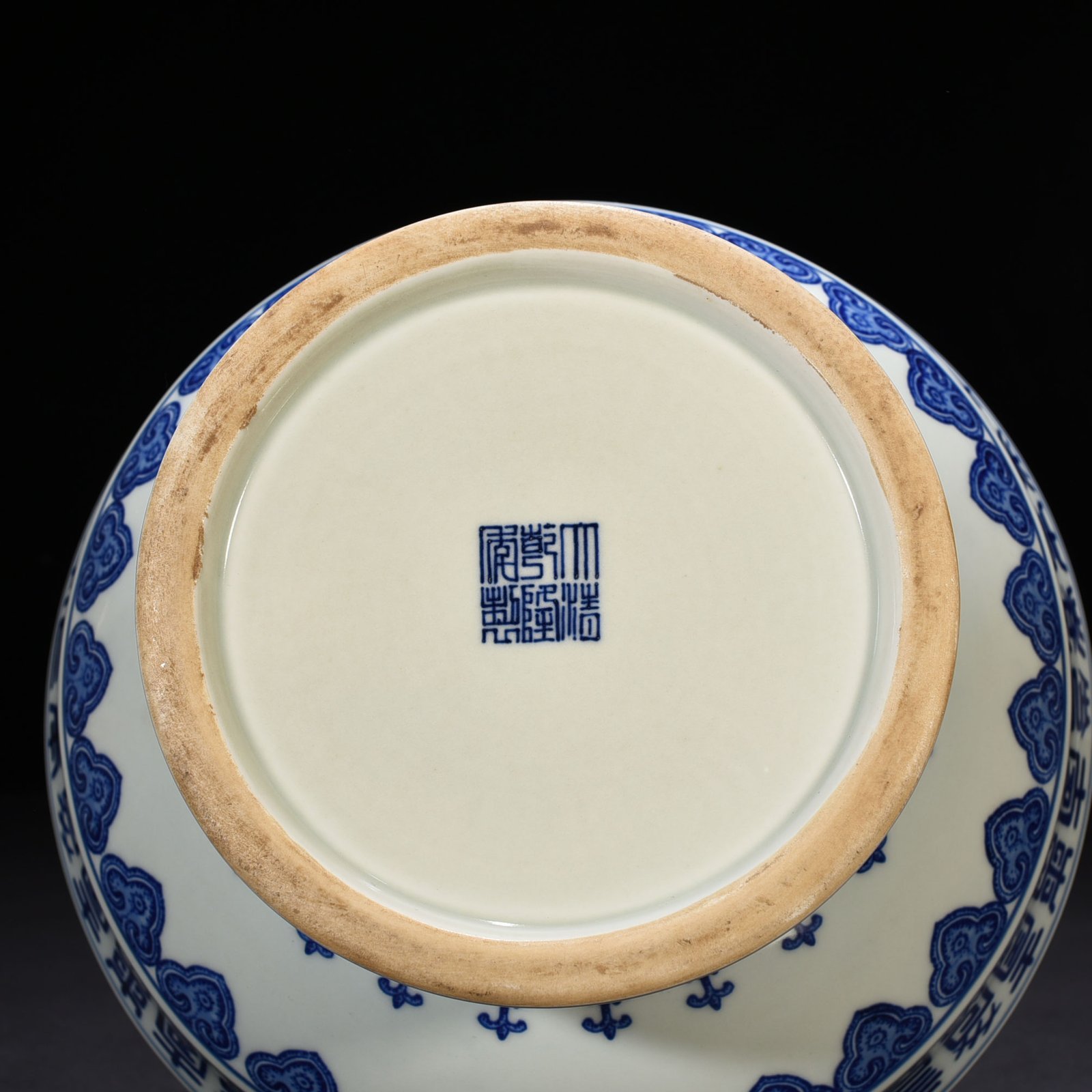Qing Dynasty Qianlong blue and white Baishou Ruyi ear vase