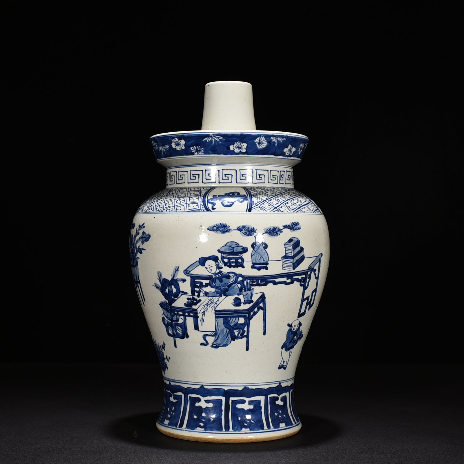 Qing Dynasty Qianlong blue and white beauty candlestick with figure pattern