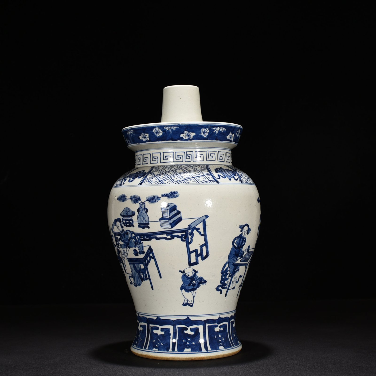Qing Dynasty Qianlong blue and white beauty candlestick with figure pattern