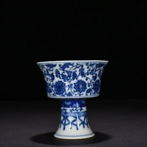 Qing Dynasty Qianlong blue and white lotus holder with Sanskrit goblet