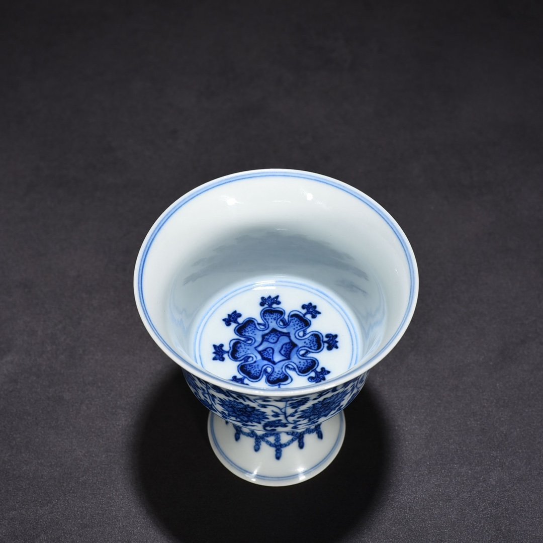 Qing Dynasty Qianlong blue and white lotus holder with Sanskrit goblet