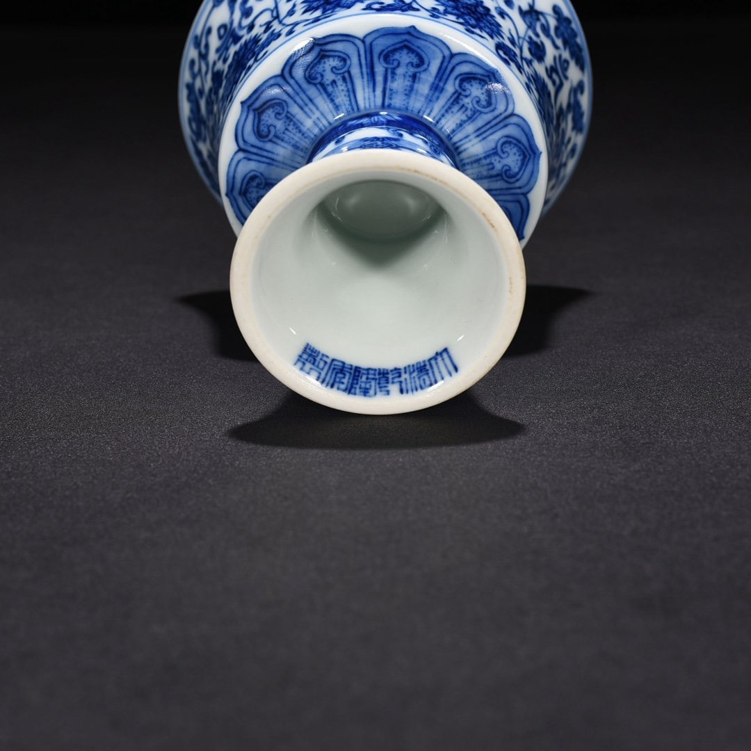 Qing Dynasty Qianlong blue and white lotus holder with Sanskrit goblet