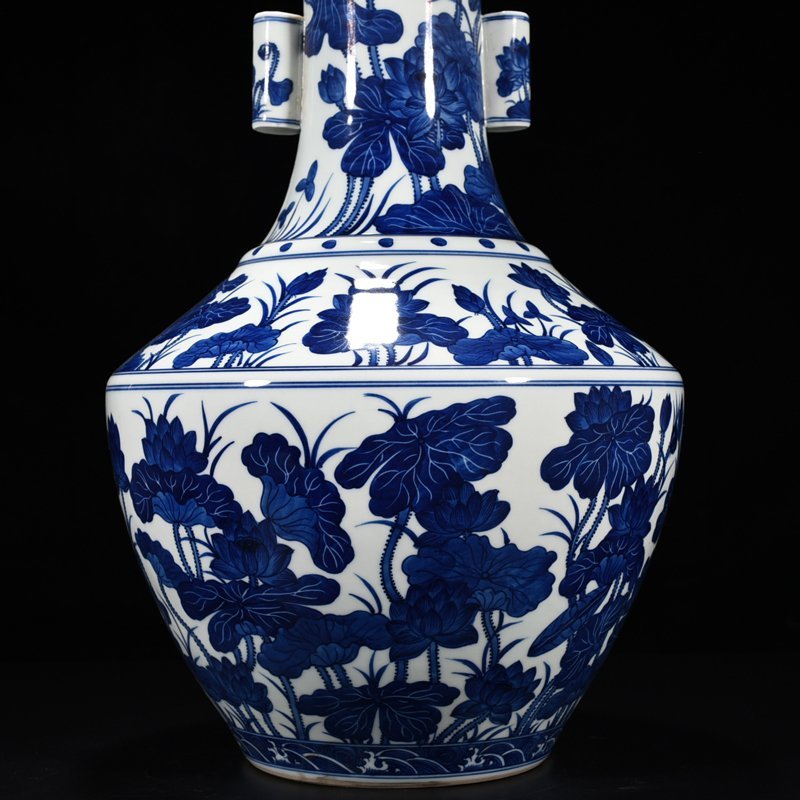 Qing Dynasty Qianlong blue and white lotus vase