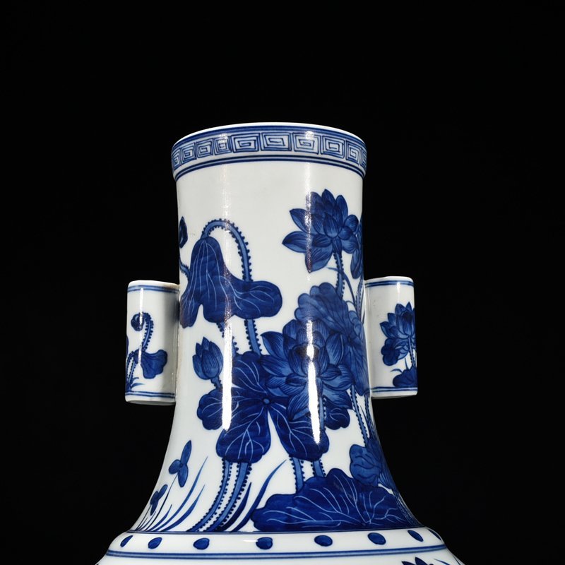 Qing Dynasty Qianlong blue and white lotus vase