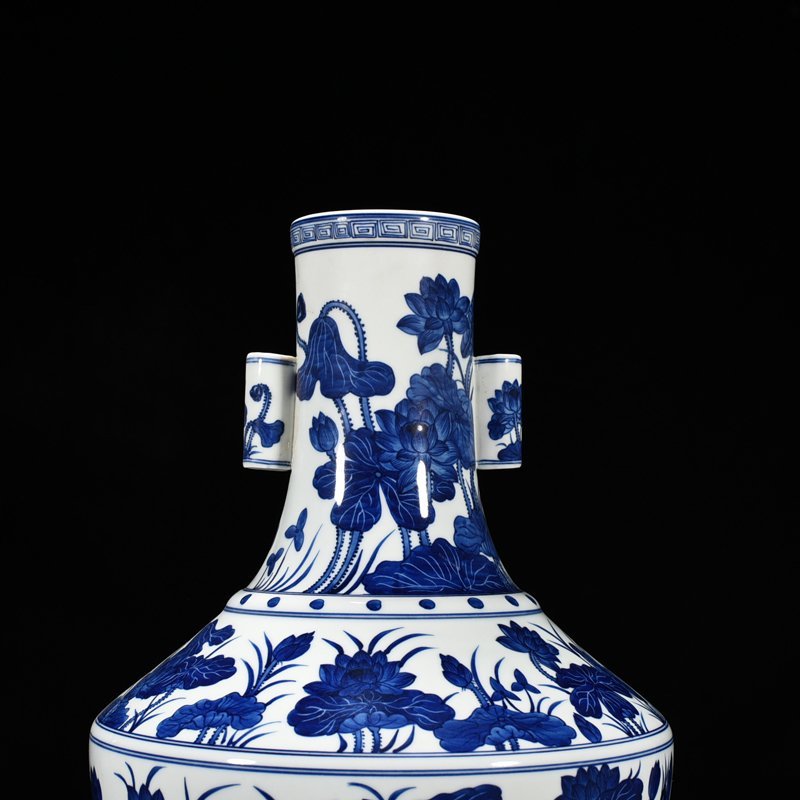 Qing Dynasty Qianlong blue and white lotus vase
