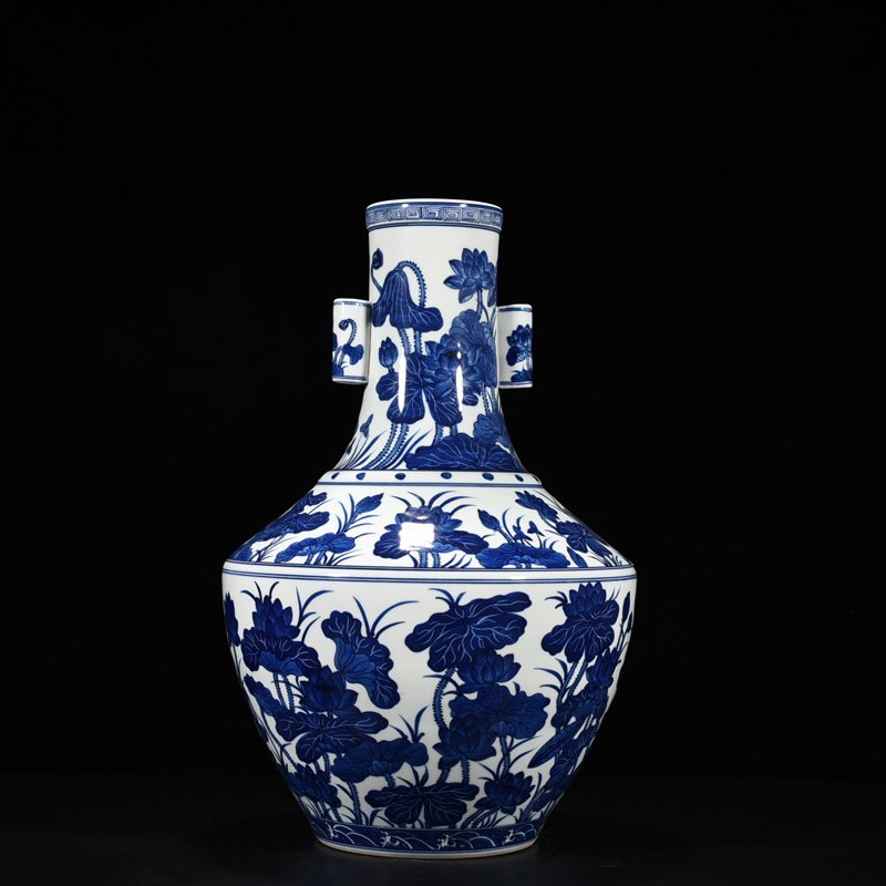 Qing Dynasty Qianlong blue and white lotus vase