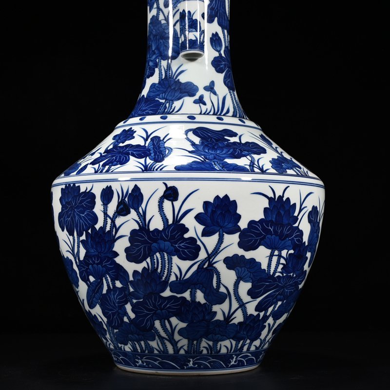 Qing Dynasty Qianlong blue and white lotus vase