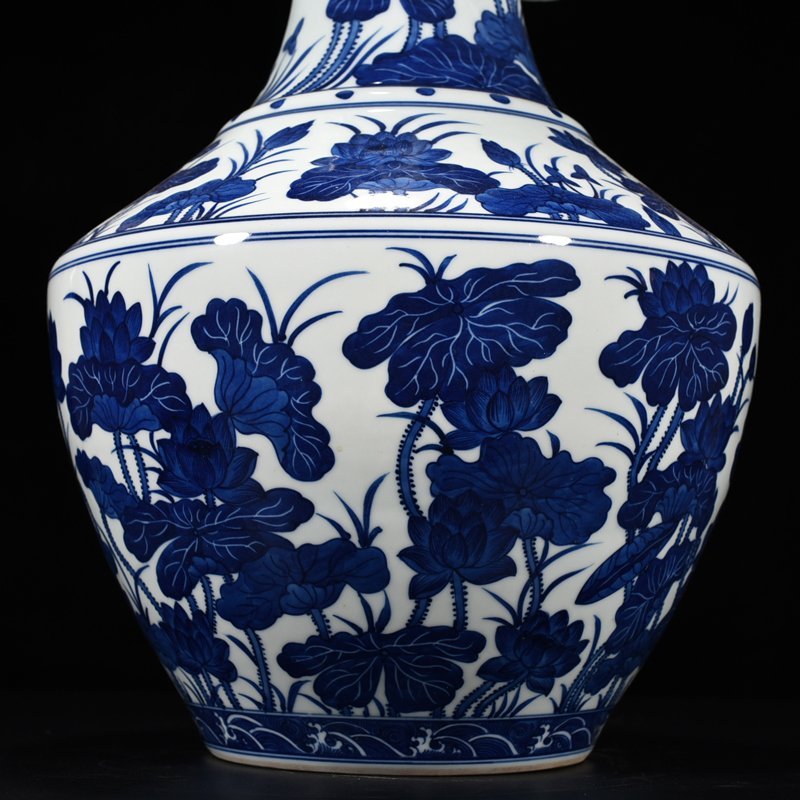 Qing Dynasty Qianlong blue and white lotus vase
