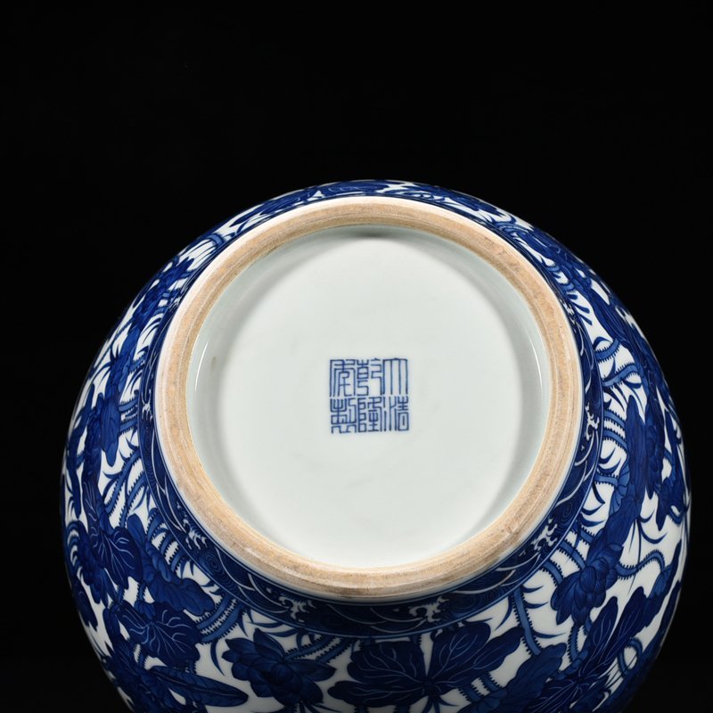 Qing Dynasty Qianlong blue and white lotus vase
